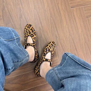 Alaïa Leopard Pony Hair Mary Jane Flats with Ankle Strap – Size 38 – New